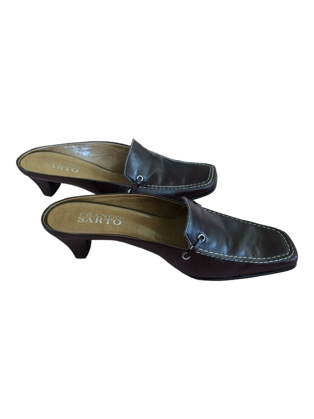 Franco Sarto brown leather heeled, square toe mule size 6M